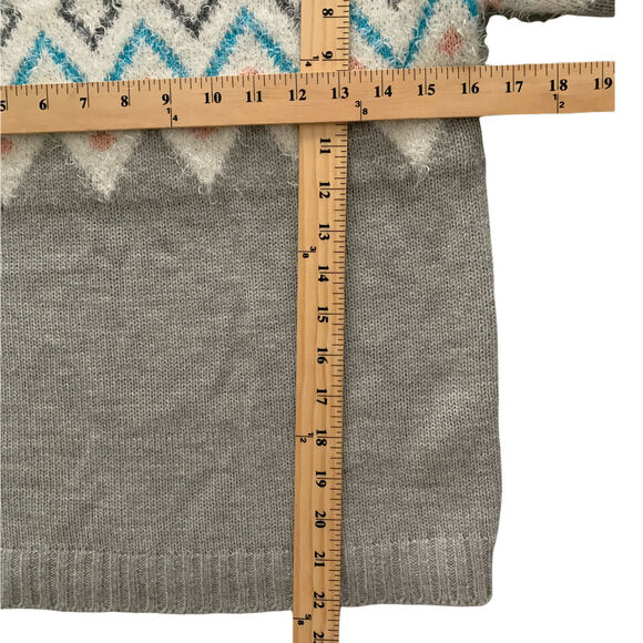 dELiAs Womens Gray Pullover Sweater Knit Medium Fair Isle Long Sleeve Crew Neck - Picture 4 of 9